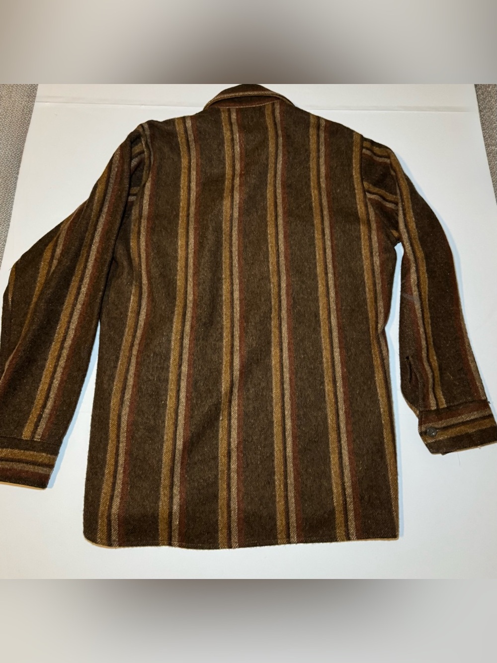 Vintage 1960s/70s Frostproof Earthtone Striped Wool Blend CPO Shirt Jacket - Men - Picture 7 of 9